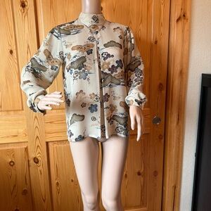 Vintage Philippe Ronsard Paris Semi Sheer Green Blouse Top 40 EU US 8 Floral